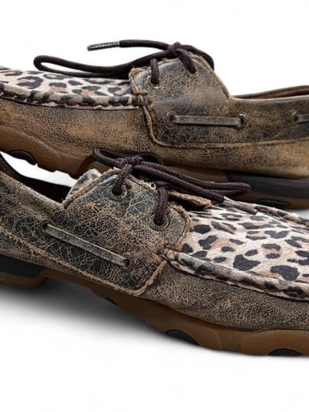 Women’s Leopard Print Distressed Boat Moc Shoes - Brown & Black
